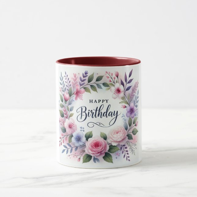 Mug Joyeux anniversaire Floral Wreath Beauté (Centre)
