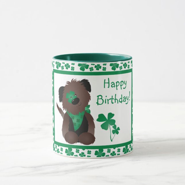 Mug Joyeux Anniversaire Jour Chien Shamrock Vert (Centre)