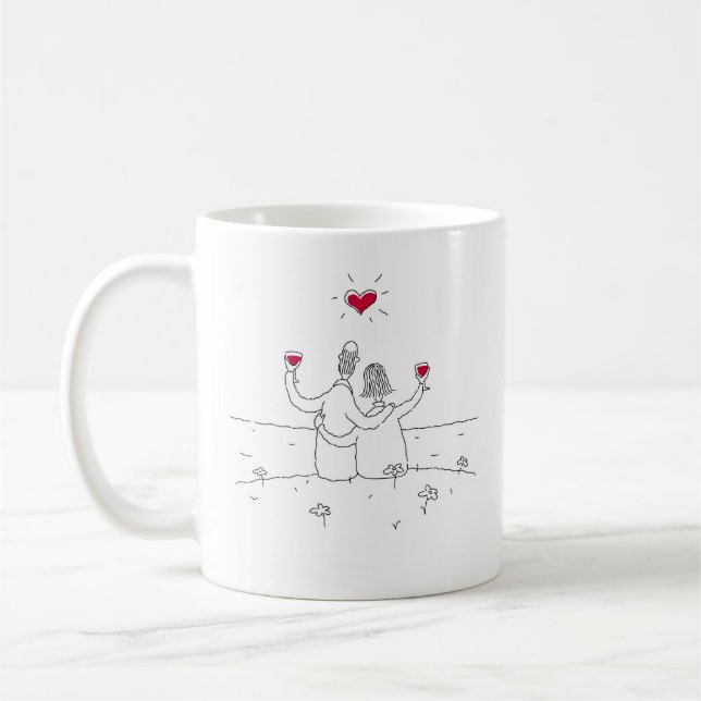 Mug Joyeux anniversaire Mariage Coeur Rouge Marié Coup (Gauche)