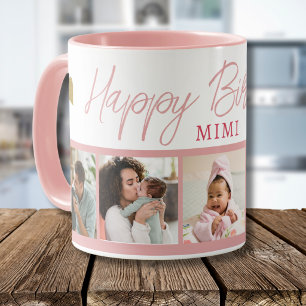 Mug Joyeux Anniversaire Mimi 5 Collage Photo Rose