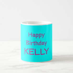 Mug Joyeux Anniversaire Nom rose turquoise
