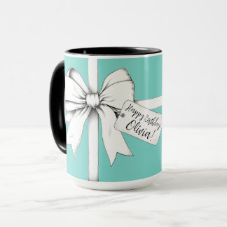 Mug "Joyeux anniversaire, [Nom] !" Style Tiffany