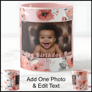 Mug Joyeux Anniversaire Nouvelle Maman Photo Cute Rose