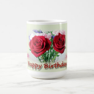Mug Joyeux Anniversaire Roses Rouges Design Floral
