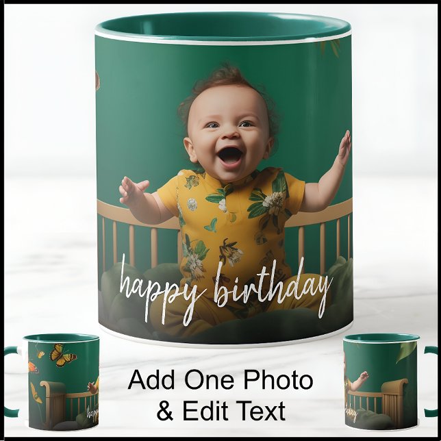 Mug Joyeux Anniversaire Un Modèle photo Avec Texte Fan (Créateur téléchargé)