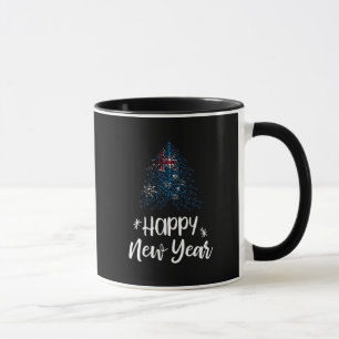 Mug Joyeux arbre de Noël du Nouvel An avec drapeau aus