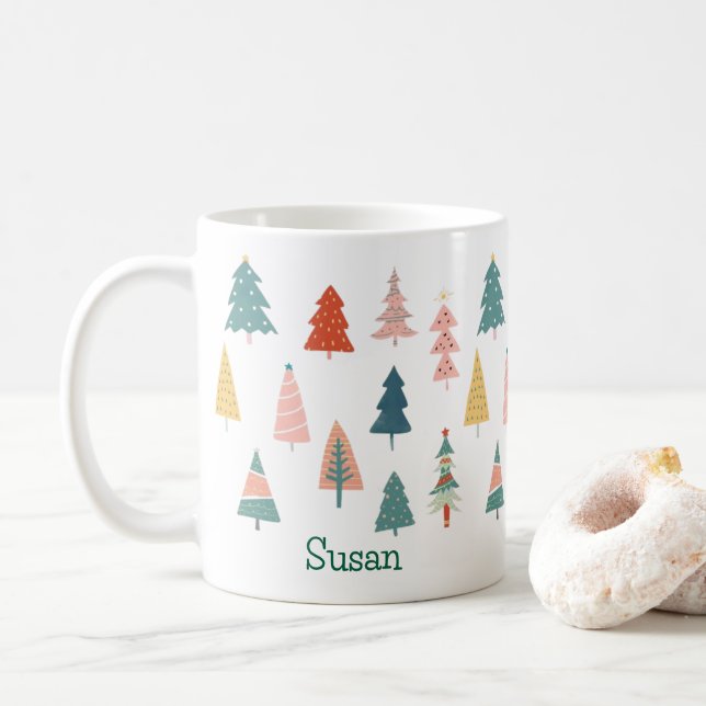 Mug Joyeux arbres de Noël Joyeux Noël Vacances Émeraud (Avec donut)