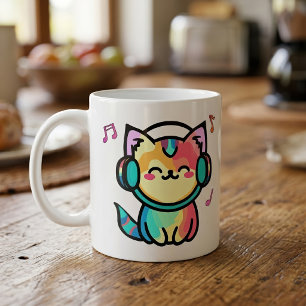 Mug Joyeux bébé chat chatte souriant avec casque.