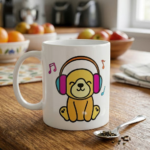 Mug Joyeux bébé chiot souriant avec casque.