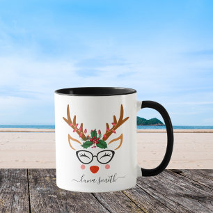 Mug Joyeux cadeau de Noël Cute Reindeer Visages noir