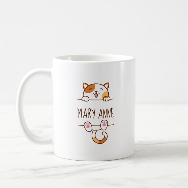 Mug Joyeux Calico Cat Pékin derrière Nom personnalisé (Gauche)
