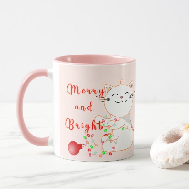Mug Joyeux Chat Jouer Avec Lumière LED | Noël mignon (Avec donut)