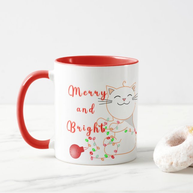 Mug Joyeux Chat Jouer Avec Lumière LED | Noël mignon (Avec donut)