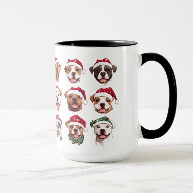 Mug Joyeux Chiens taureaux Pit en Casquette de Noël (Droite)