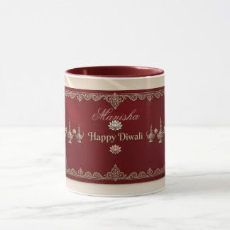 Mug Joyeux Diwali Deepak Motifs Patrimoine Indien Marr