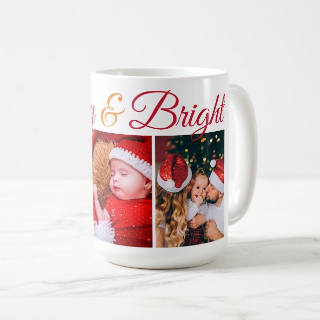 Mug Joyeux et lumineux script de photos de Noël de la  (Devant droit)