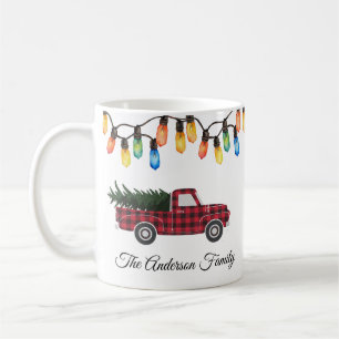 Mug Joyeux feu de Noël Ampoules camion-arbre Nom de fa