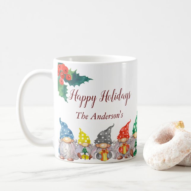 Mug Joyeux gnomes colorés élégante vacances de script (Avec donut)