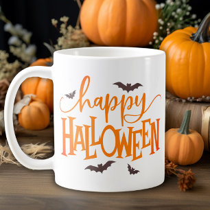Mug Joyeux Halloween Orange Script avec chauves-souris