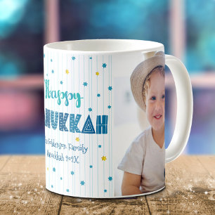 Mug Joyeux Hanukkah 2 Photo Turquoise Typographie Amus