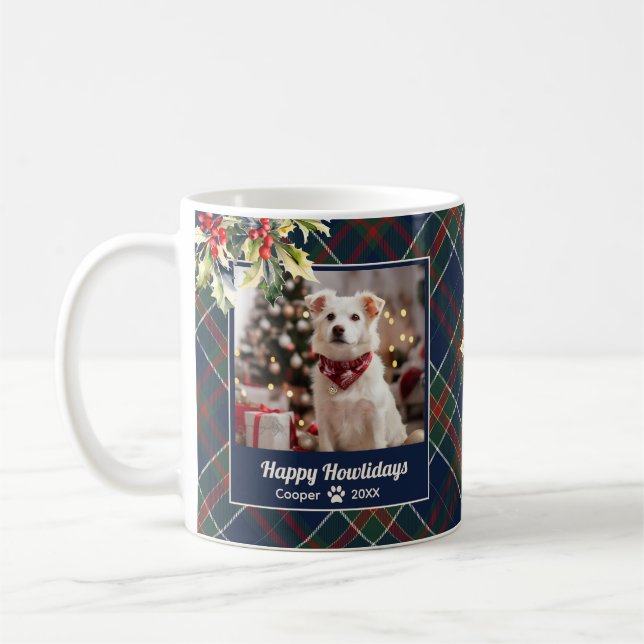 Mug Joyeux Howlidays Chien Bleu Vert Rouge Rouge Plaid (Gauche)