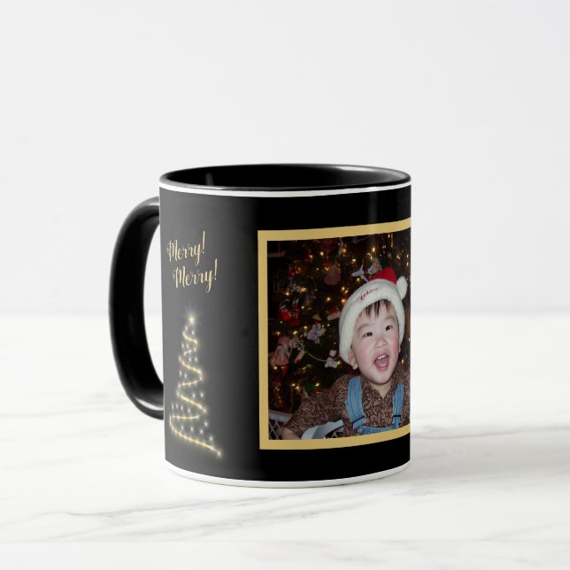 Mug Joyeux ! Joyeux ! ~ Arbre de Noël d'or ~ Photo de  (Devant gauche)