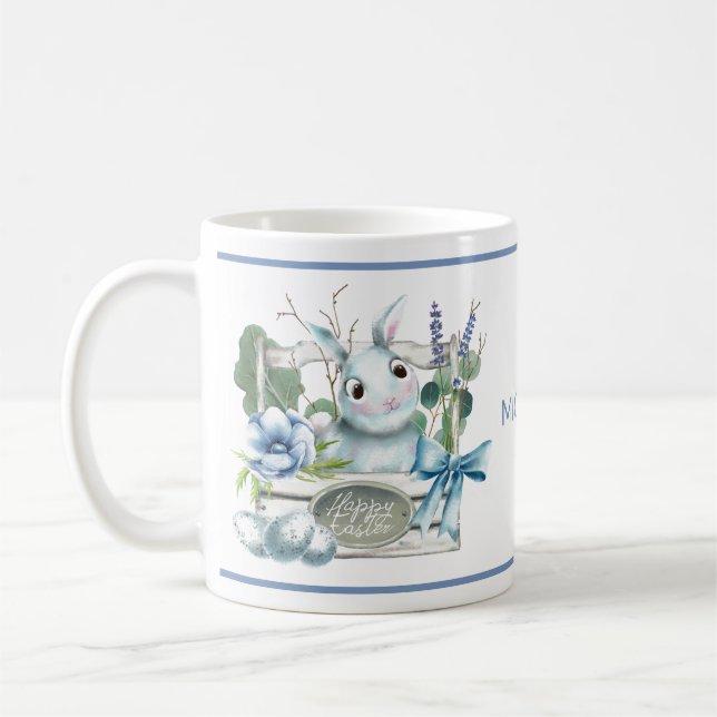 Mug Joyeux Lapin Bleu Fleur de Pâques lapin Personnali (Gauche)