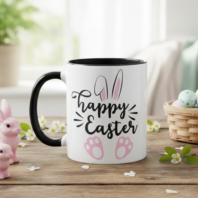 Mug Joyeux lapin de Pâques noir et rose Pâques (Happy Easter Bunny Black and Pink Easter Mug)
