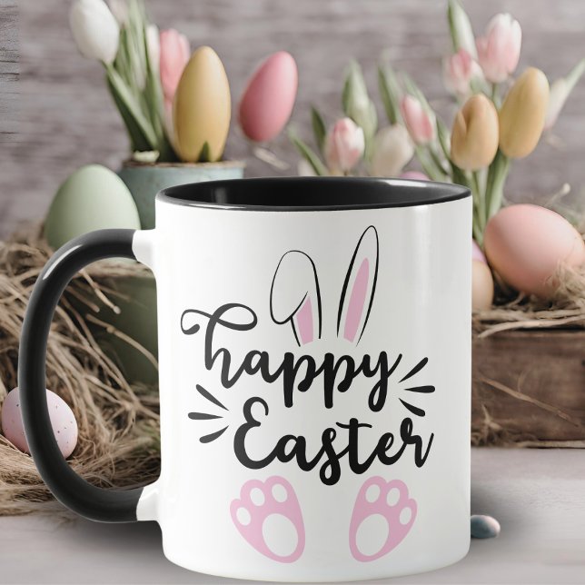 Mug Joyeux lapin de Pâques noir et rose Pâques (Happy Easter Bunny Black and Pink Easter Mug)