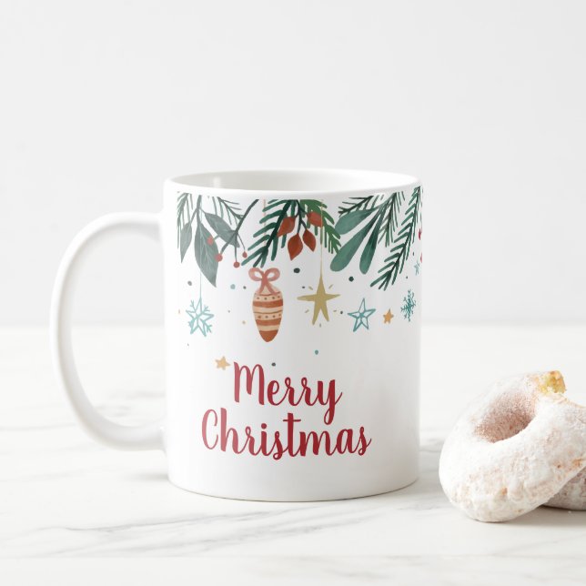Mug Joyeux Noël, Aquarelle Arbre de Noël Cadeau Ta (Avec donut)