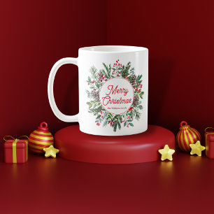 Mug joyeux noël aquarelle hiver verdure chic