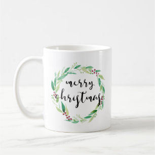 Mug Joyeux Noël Aquarelle Vacances Wreath Chic