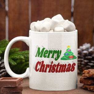 Mug Joyeux Noël Arbre rouge vert demi typographie