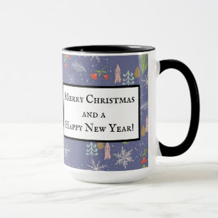 Mug Joyeux Noël Arbres Dessinés à la Main Flocons de N