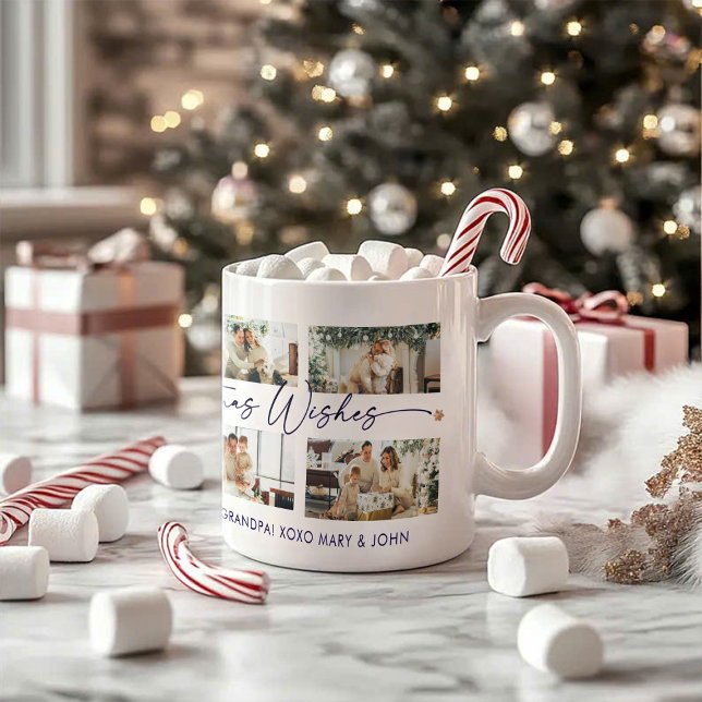 Mug Joyeux Noël bleu Script Photo Collage personnalisé (Créateur téléchargé)