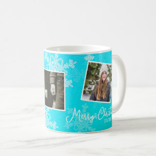 Mug Joyeux Noël Blue Snowflakes Photo Collage