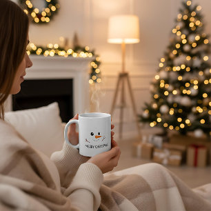 Mug Joyeux Noël bonhomme de neige d'hiver visage heure