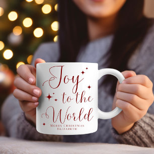 Mug Joyeux Noël Élégant Rouge Joie au Monde 