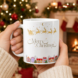 Mug Joyeux Noël élégant traîneau du Père Noël et villa