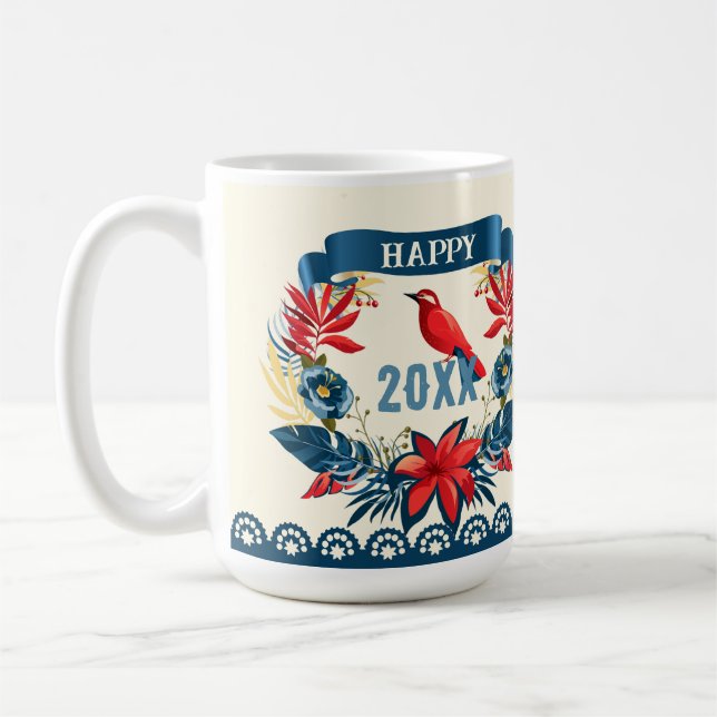 Mug Joyeux Noël et Bonne Année ! 20XX Oiseau Rouge (Gauche)