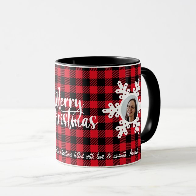 Mug Joyeux Noël Famille Nom photo Personnalisé Rouge (Devant droit)