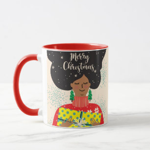 Mug Joyeux Noël, Femme noire, Chandail brillant