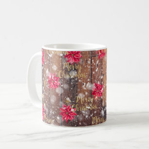 Mug Joyeux Noël Floral Planks en bois