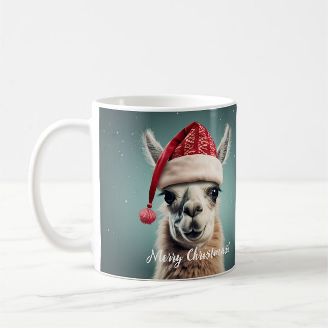 Mug Joyeux Noël Funky Mignonne Lllama Alpaca Santa Hat (Gauche)