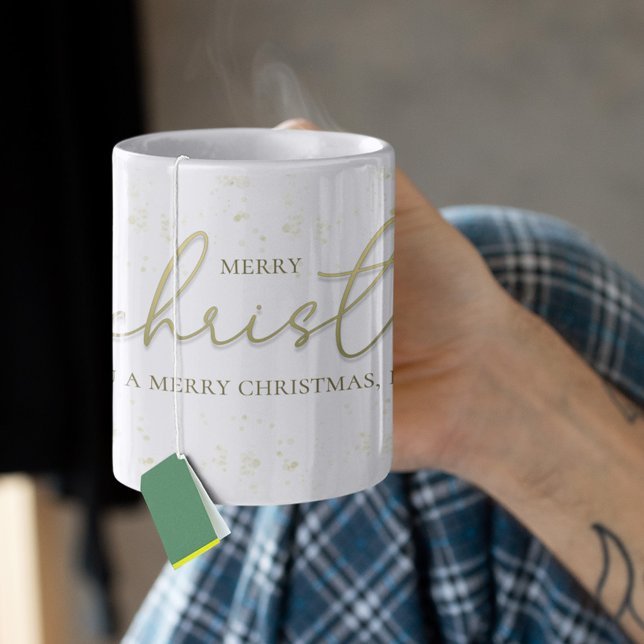 Mug Joyeux Noël Gold Calligraphy Script Parties scinti (Merry Christmas Calligraphy Script custom mug with glitter effects. )