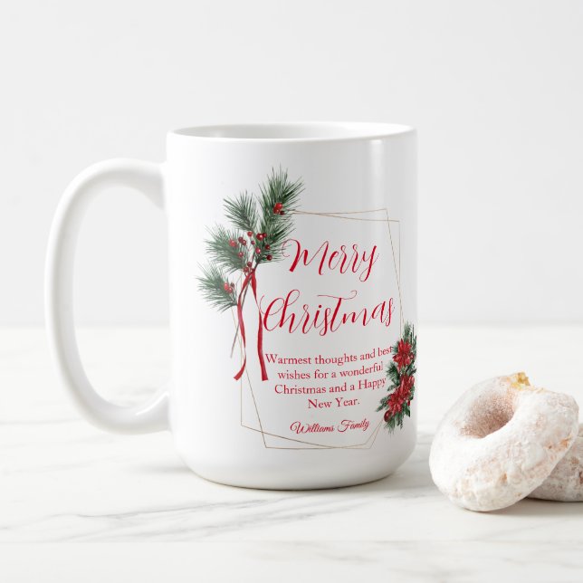 Mug joyeux noël hiver verdure fleurie rouge vert (Avec donut)