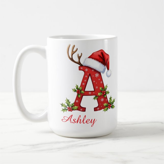 Mug Joyeux Noël initiale A monogramme  (Gauche)