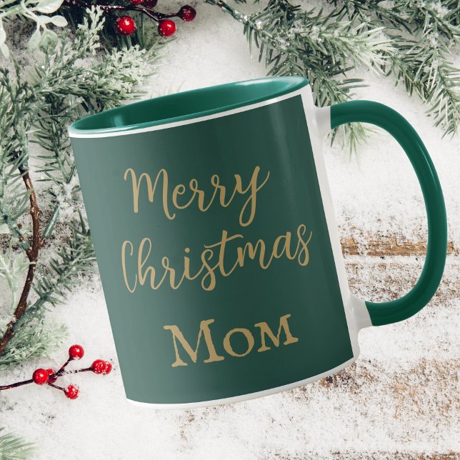 Mug Joyeux Noël Maman Vert Et Or Script (Créateur téléchargé)