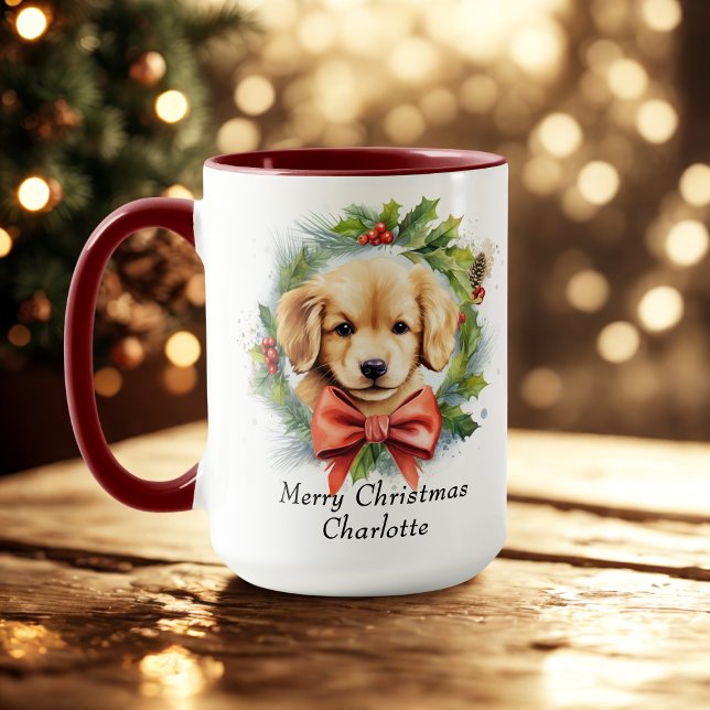 Mug Joyeux Noël mignon Aquarelle Chien Chien Chien Nom (Créateur téléchargé)