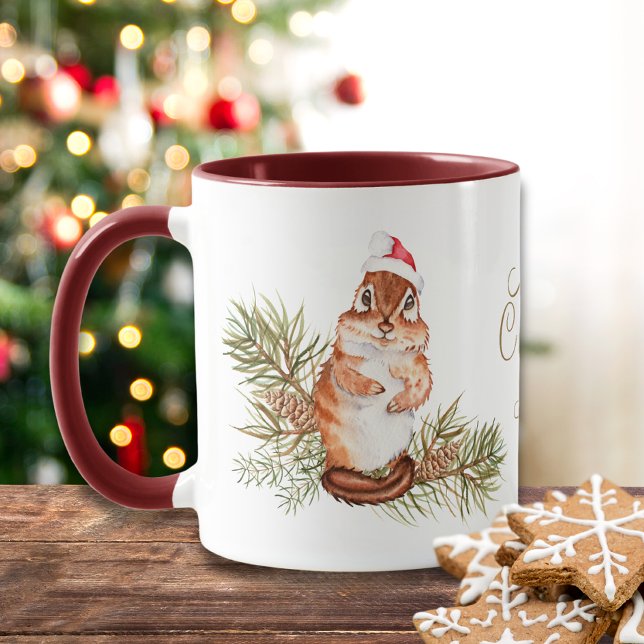 Mug Joyeux Noël mignonne Aquarelle Nom de l'écureuil (Créateur téléchargé)